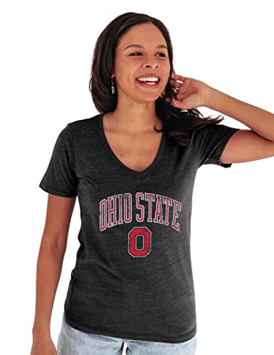 Blue 84 Ohio State Buckeyes Women's Tri-Blend T-Shirt Vintage Arch Over Secondary Color, Black, Medium