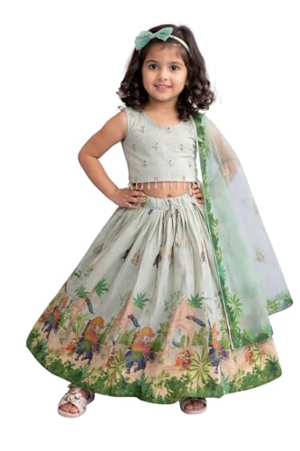 Image of Delima Fashion Girls Printed Lehenga Choli Set with Dupatta | Kids Ethnic Wear for Wedding, Festival & Party | Lightweight Traditional Outfit for Girls
