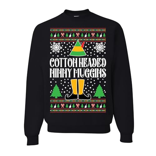 wild custom apparel Cotton Headed Ninny Muggins Elf Ugly Christmas Sweater Crewneck Sweatshirt