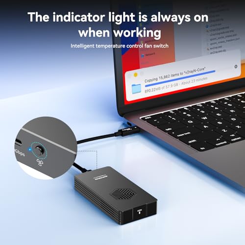 ANYOYO 80Gbps M.2 NVMe SSD Enclosure, Compatible with Thunderbolt 5/4/3 & USB4 V2.0, High-Speed External SSD Case for MacBook M4/Mini, Aluminium Cooling Fan Design, Up to 8TB Storage, Black - Image 8