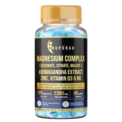 Image of Triple Magnesium Complex Tablets | Glycinate, Malate & Citrate | 296mg Elemental Magnesium | Ashwagandha, L-Theanine, Zinc & D3 | Stress Support, Calm Focus & Muscle Function | 120 Tablets (60 Days)