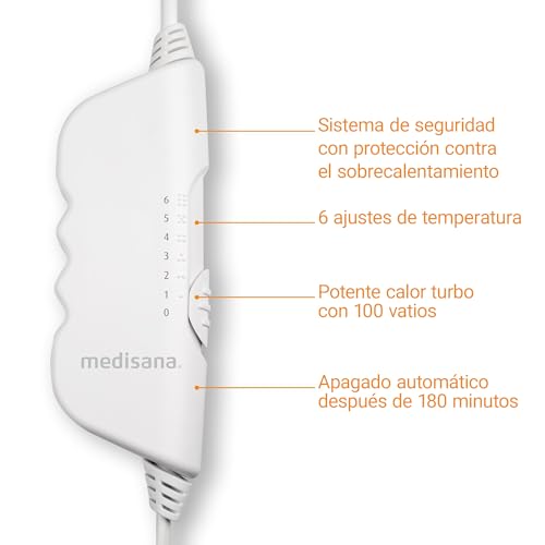 Miniatura 5 de Medisana Hu 662 Calefacción Bajo La Cama, 150 X 80 Cm, Desconexión Automática, Protección Contra Sobrecalentamiento, 6 Ajustes De Temperatura, Lavable Para Todos Los Colchones Estándar, Blanco Limpio