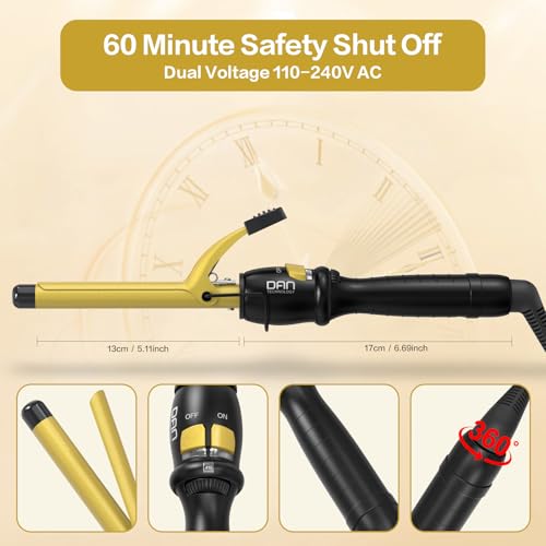DAN Technology 5/8 Inch Curling Iron Wand for Defined Medium Curls, Tourmaline Ceramic Hair Curler with 180°F–430°F Adjustable Temperature, Fast Heating, Dual Voltage, Auto Shut-Off, Black & Gold - Thumbnail 3