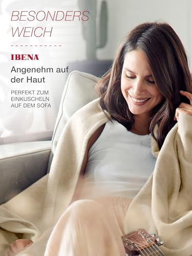 Ibena Stockholm Bio Wolldecke 140x200 cm - 100% Baumwolle, Made in Germany, Baumwolldecke beige wollweiß zweifarbig