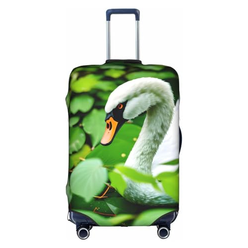Cvnbmakk 白鳥の緑の葉プリント 旅行荷物カバー、防水防塵保護カバー 18-32インチのスーツケース用, ホワイト。, Large