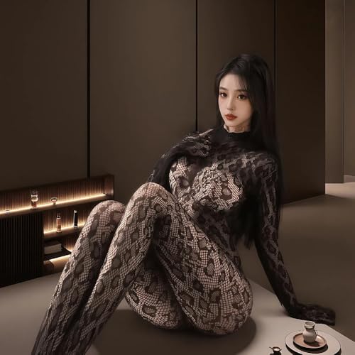 [LIKENNY] ボディストッキング ヒョウ柄 誘惑 セクシー ランジェリー コスプレ 過激 変態 極薄 透け透け 全身タイツ 網タイツ 引き裂き 股開き 穴あき 情趣下着 レディース コスチューム - 画像2