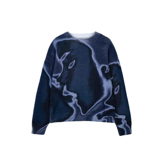 Men's Retro Harajuku Unisex Knitted Sweater Hoodie Unique Unisex Round Neck Retro Couple Top