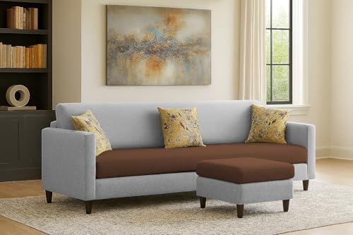 Image of Casaliving Premium Lifestyle Fabric 5 Seater L Shape Sofa Set 4 Seater Modern Sofa Set & Ottoman for Living Room (Brown Grey Color)