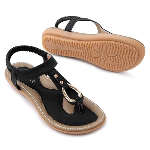 Comfortable Womens Flat Sandals Summer - Dressy Casual T-Strap Flip Flop Thong Walking Sandalias3