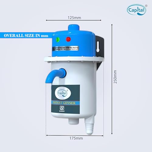 Image of CAPITAL Instant Water Geyser 1 L | Portable Instant Water Heater | ABS Shockproof Body | Auto Safety Cut-Off | Fast Heating for Home, Office, Restaurant & Kitchen Use (Blue-White)