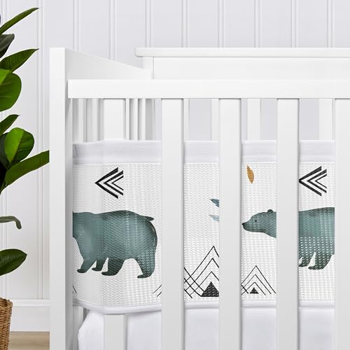 Image of Sweet Jojo Designs + BreathableBaby Bear Mountain Boy Breathable Mesh Crib Liner Baby and Infant - Slate Blue Black and White Woodland Forest Mountains Arrows