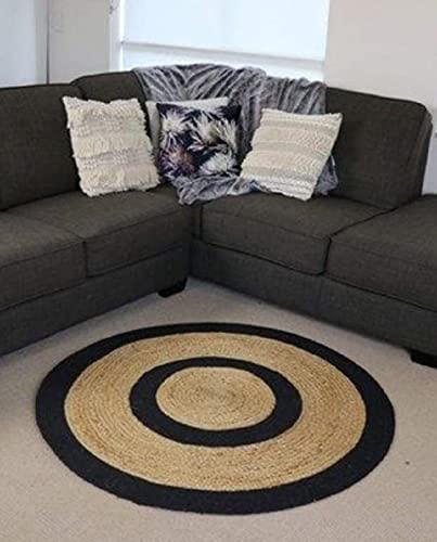 Image of Jute Braided Natural Rug Hand Woven & Reversible for Living Room Kitchen Entryway Rug, Jute Burlap Braided Rag Rug, Farmhouse Rag Rug, Rustic Rug (Bdesign, 100cm)