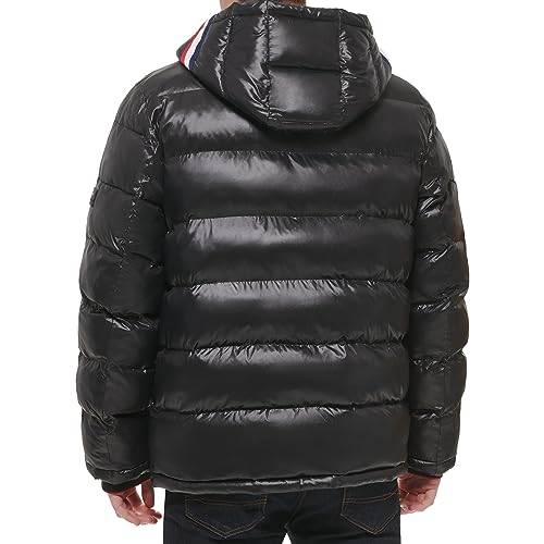 Image of Tommy Hilfiger Mens Tommy Hilfiger Men's Shiny Midweight Logo Puffer