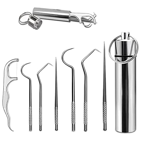 7Pcs 2 Set Portable Stainless Steel Toothpicks Pocket Set, Pocket Keychain Reusable Metal Toothpicks Holder for Outdoor Picnic Camping Traveling Cover