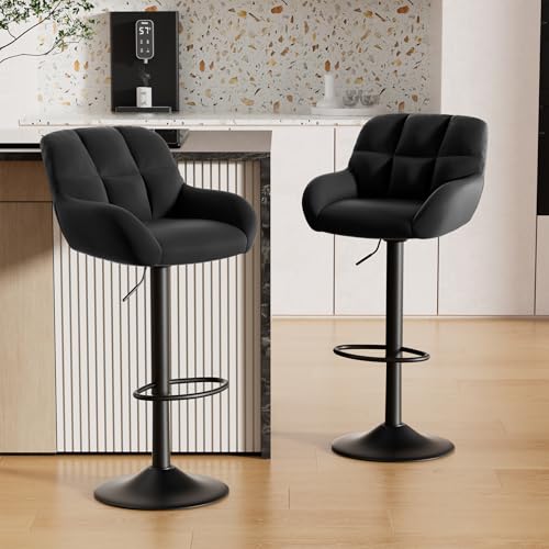 Hawthyhome Barhocker 2er Set Barstühle Höhenverstellbar mit Armlehne&Rückenlehne 360° Drehstuhl...