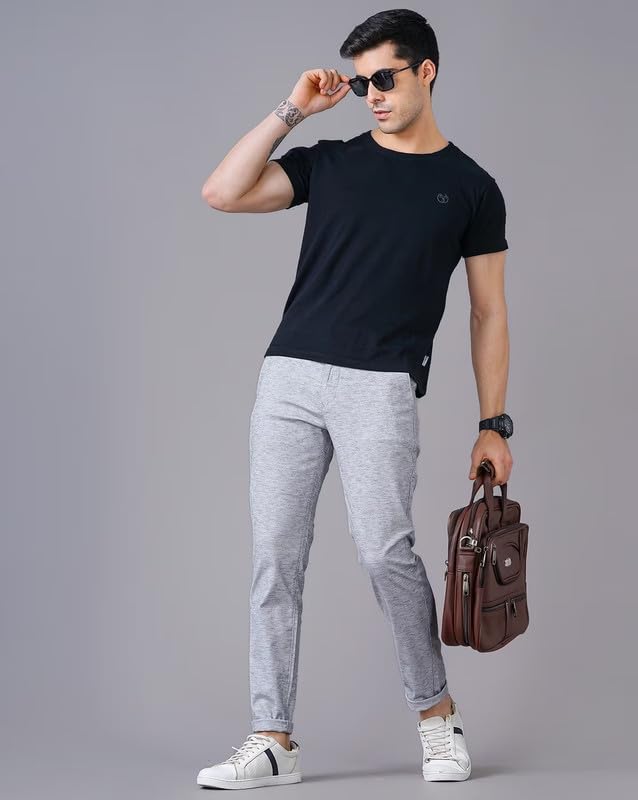 Image of British Club 100% Cotton Slim Fit Flat-Front Trousers for Men | Tailored Design for a Clean Look | Versatile for Office & Casual Wear | Lightweight Breathable Fabric | Black
