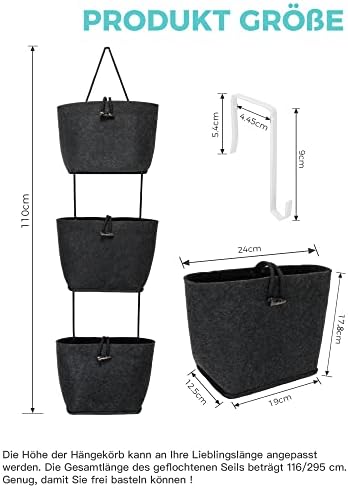 Spagic Hanging Storage Bag, Over the Door Storage Organiser Wall Storage Set felt Hanging Pocket Organizer with 3 Pockets and 1 Hooks for Bedroom, Living Room