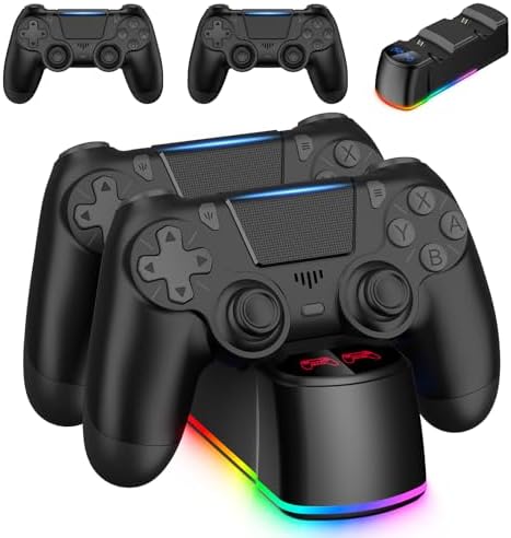Fisherg 2 Pack Controllers with Charging Dock Station for PS4 Controller, Wireless Controller Compatible with PS4/Pro/Slim Consoles, with LED Charging Dock, Black : Video Games