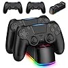 Fisherg 2 Pack Controllers with Charging Dock Station for PS4 Controller, Wireless Controller Compatible with PS4/Pro/Slim Consoles, with LED Charging Dock, Black