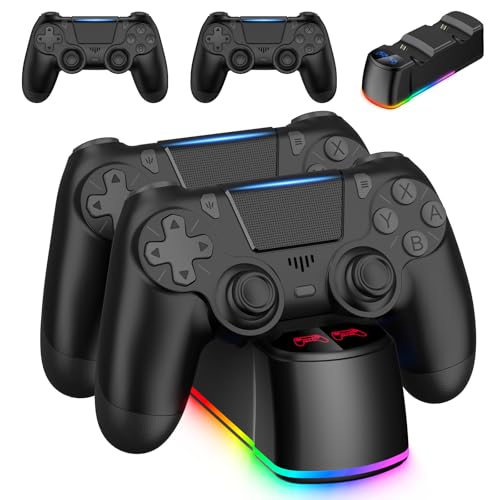 2 Pack Controllers with Charging Dock Station for PS4 Controller, Wireless Controller Compatible with PS4/Pro/Slim Consoles, with LED Charging Dock, Black
