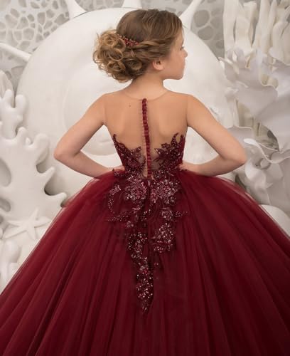 Princess Girls Pageant Dress Ball Gown Beaded Applique Tulle Flower Girl Dresses for Party4