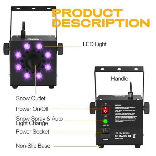 UPGREY 1200W Snow Machine for Outdoors and Indoors, Fake Snow Maker for Party with LED and Remote Controller