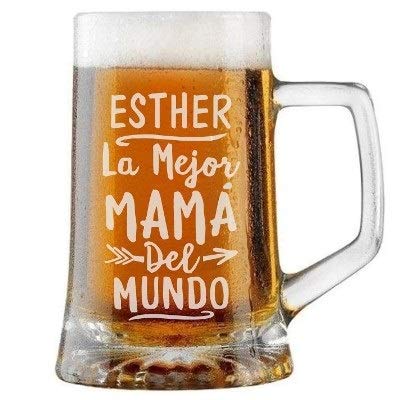 Jarra de Cerveza Personalizada MEJOR MAMÁ MUNDO. Regalo Grabado y Personalizado para Hombre o Mujer. Detalle para Celebraciones Cumpleaños Aniversario Regalo Día de la Madre Jubilación. Regalo