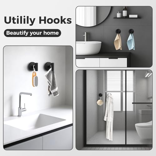 Image of Shower Hooks for Inside Shower,No-Drill Removable&Reusable Towel Hooks for Bathroom,Heavy Duty Suction Cup Hooks for Glass Window,2 Packs(Black)