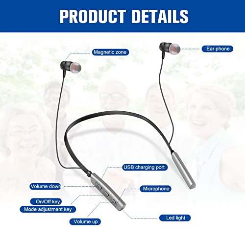 Cesliff Wireless Rechargeable Hearing Aids - Neckband Amplifier For Adults, Seniors - Noise Canceling, No Whistling, 2 Modes, 5 Volume Control #TOP6
