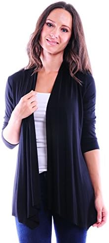 SR Women's Basic 3/4 Sleeve Open Cardigan (Size: Small-5X), 2X, Black