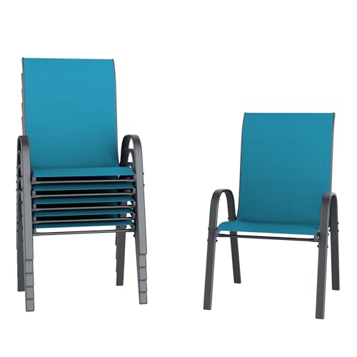 Image of Amopatio Patio Chairs Set of 6, Outdoor Stackable Dining Chairs for All Weather, Breathable Garden Outdoor Furniture for Backyard Deck, Light Blue