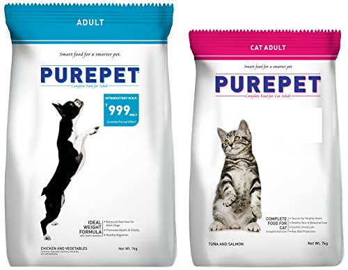 Image of Purepet Chicken and Vegetable Adult Dry Dog Food - 9kg & Tuna and Salmon Adult Cat,Dry,7 kg