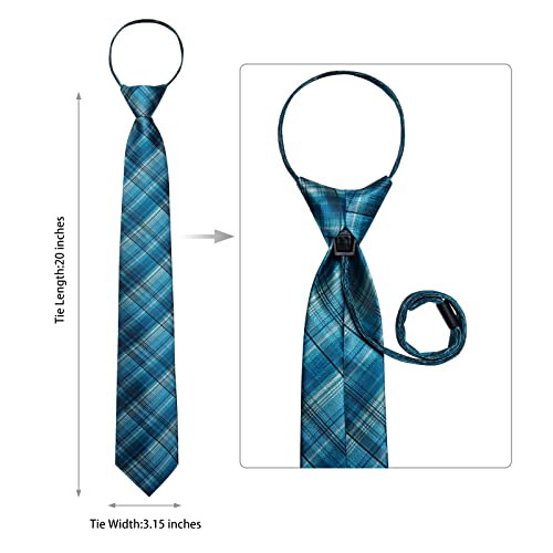Image of DiBanGu Silk Zipper Ties for Men,Paisley Solid Plaid Pre-tied Tie and Pocket Square Cufflinks Set Formal Adjustable Necktie