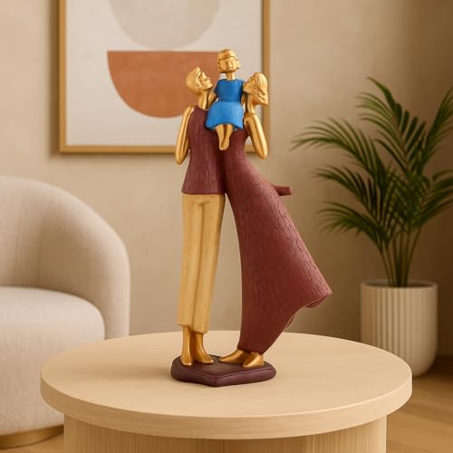 Image of Xtore Gold & Burgundy Resin Family Figurine | Modern Decorative Statue | Parent and Child Design | Living Room, Bedroom, Office Accent - (Pack of 1, Multicolor)