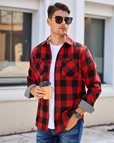 Image of WARHORSEE Flannel Shirt for Men Long Sleeve Button Down Plaid Shirts