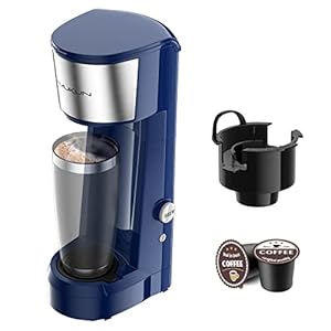 Vimukun Single Serve Coffee Maker Compatible with Single Cup Capsule and Ground Coffee, Single Cup Coffee Maker with One Button Operation, 6 to 14oz Reservoir Coffee Brewer, Tall Size KCM010A (Blue)