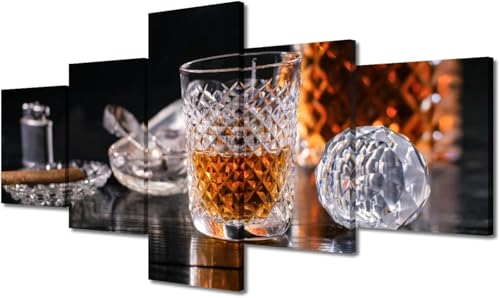 Tableau sur toile de whisky 100x50 cm avec cadre moderne en 5 pièces