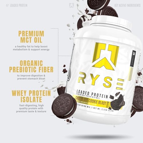 Image of RYSE Loaded Protein Powder - Chocolate Cookie Blast - 25g Whey Protein Isolate & Concentrate with Prebiotic Fiber & MCTs - Low Carb, Low Sugar, Digestive-Friendly - 54 Servings / 4 lb Tub