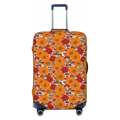 Vintage Orange Red Flowers Elastic Travel Luggage Covers Dustproof Scratch-Resistant Suitcase Protector Fit 22-24 Inch