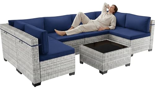 Sweecci 7-Piece Patio Furniture Set, Outdoor Sectional with Thick Cushions,