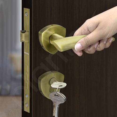 Image of Plantex Fully Brass Door Lock with 3 Years of Warranty /Main Door Lock for Home /Mortise Lock for Door - Main Door Lock Set (Sumer-3059, Brass Antique)