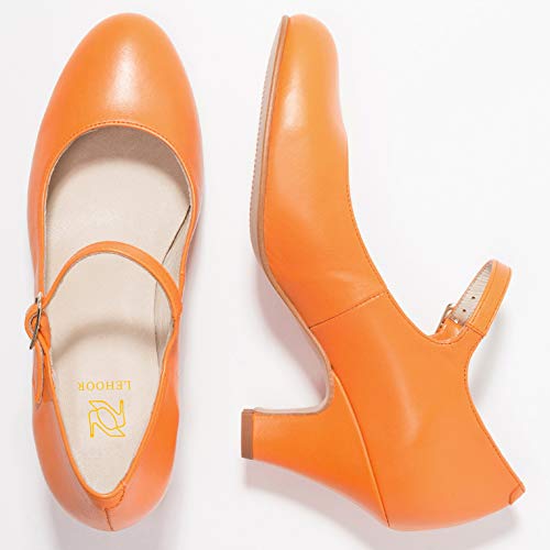 LEHOOR Women Round Toe Kitten Heel Pumps Mary Jane Buckle Strap Mid Chunky Heel Pumps Comfortable Closed Toe Casual Dress Shoes Size 4-11 M US2