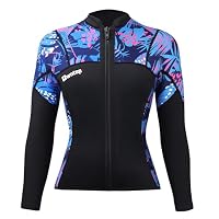 Owntop Haut de Combinaison Homme - Veste en Néoprène 2mm Combinaison de Plongée à Manches Longues, Fermeture éclair Avant Plongée Thermique Natation Surf, Homme Noir XL