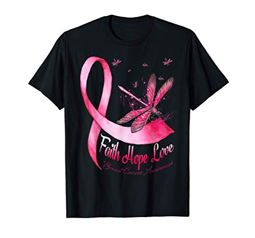 Faith Hope Love Dragonfly Breast Cancer Awareness T-Shirt