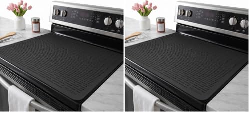 Image of YUHFERA Stove Top Cover for Electric Stove - Silicone Stove Mat for Glass Top, Glass Cooktop Protector for Kitchen,Multi-Functional Oven Covers for Electric Stove (Black,28 x 20) (Pack of 2)