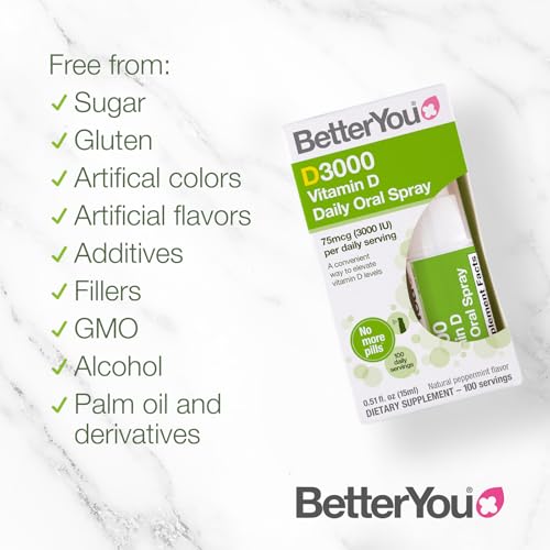 BetterYou Vitamin D 3000 IU Daily Oral Spray, Pill-free Vitamin D3 Supplement, Supports Bones, Teeth and a Healthy Immune System, 3-month Supply, Made in the UK, Natural Peppermint Flavour - Image 8