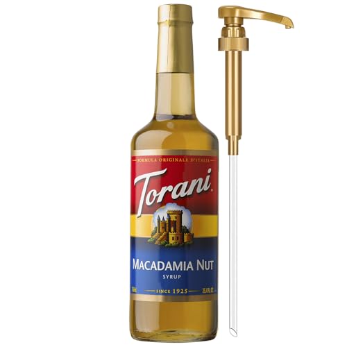 Image of Torani Coffee Syrup, Macadamia Nut Flavoring for Drinks, Glass Bottle with Pump Included, 25.4 Fl Oz