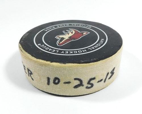 2018 Arizona Coyotes vs. Vancouver Canucks Game Used Puck 10-25-18 AA0028646 - NHL Unsigned Game Used Pucks