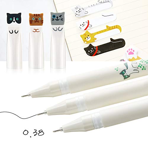 Miniatura 4 de 12 Bolígrafos De Gato Lindo Bolígrafos De Tinta Gel Con Diseño Pluma De Escritura Kawaii Y 320 Notas Adhesivas De Gato Marcapáginas Índices De Página Para Papelería Niños Estilo Clásico