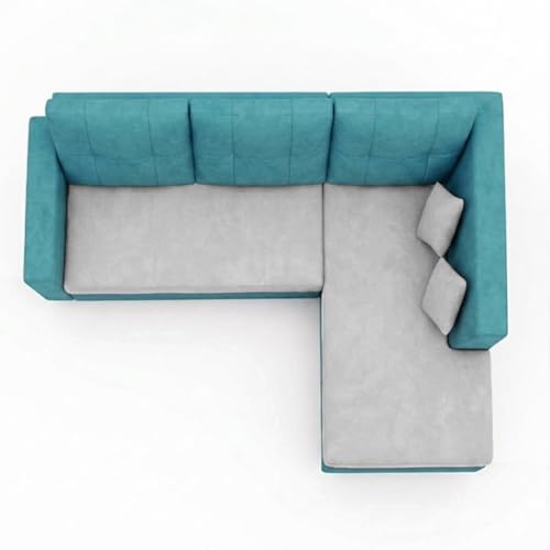 Image of FURNY Nathan 4 Seater L Shape Sofa Set RHS (Sky Blue-Light Grey) | Suede Velvet Finish | Durable Comfort Sofa for Modern Living Room & Office Spaces